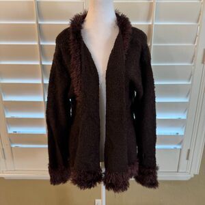 New Vintage Y2K Pretty Angel Women’s Brown Fuzzy Cardigan Sweater Sz Large Fairy